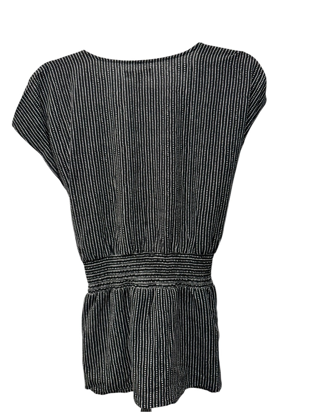 Max Studio Faux Wrap Tie-Front Top in Black and White. Size Large - Picture 3 of 5
